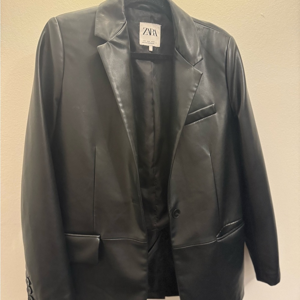 Zara Faux Leather Blazer Jacket